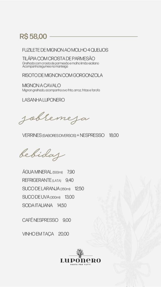 Luponero Restaurante cardápio