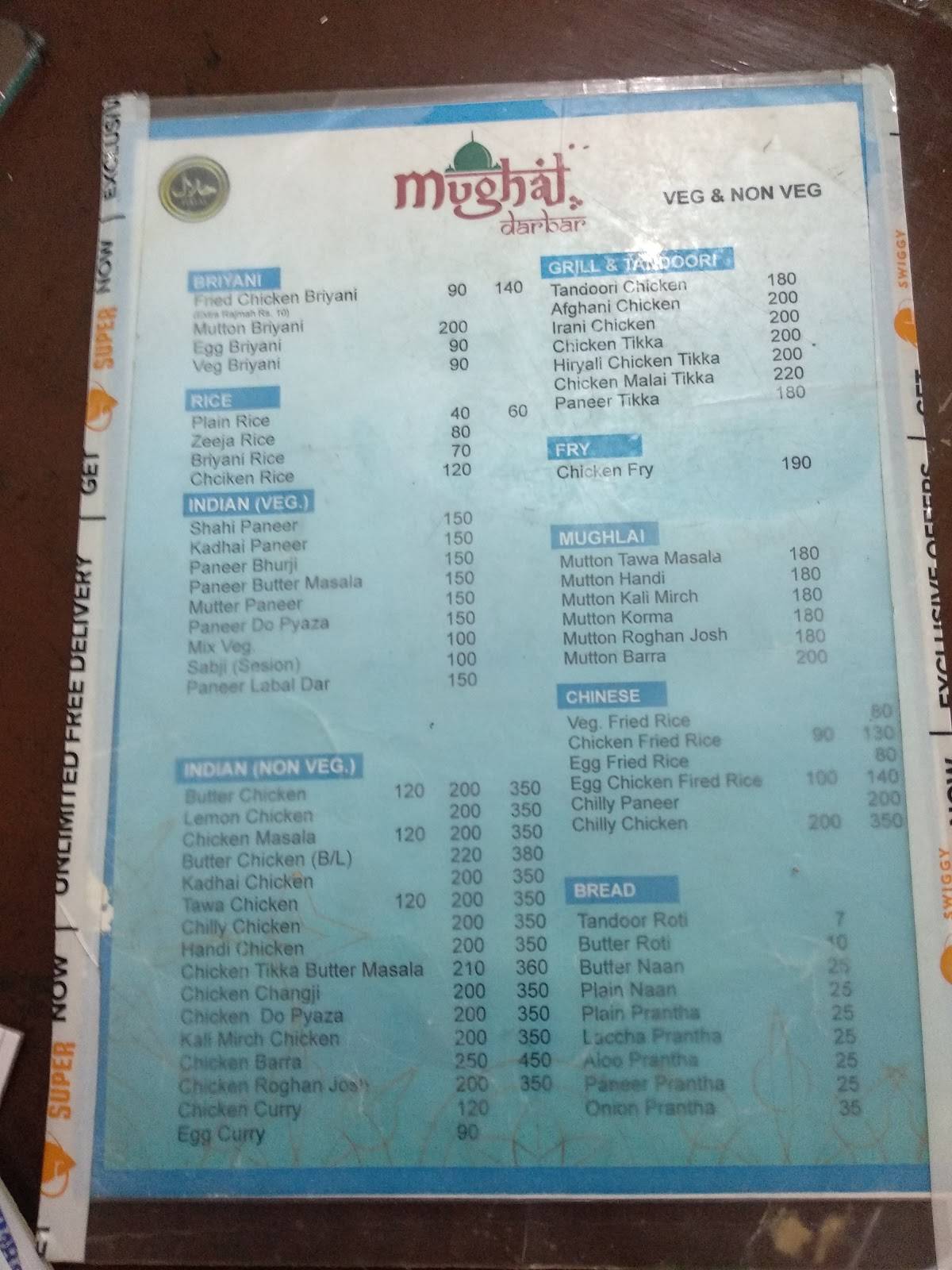 MUGHAL DARBAR menu