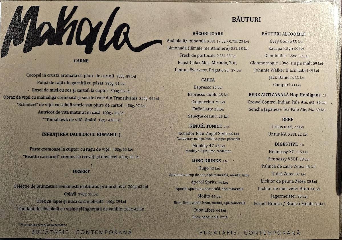 Menu de Mahala