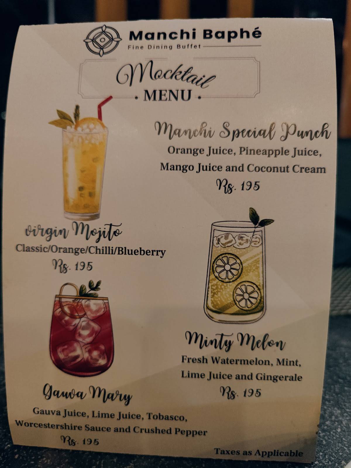 Manchi Baphe menu