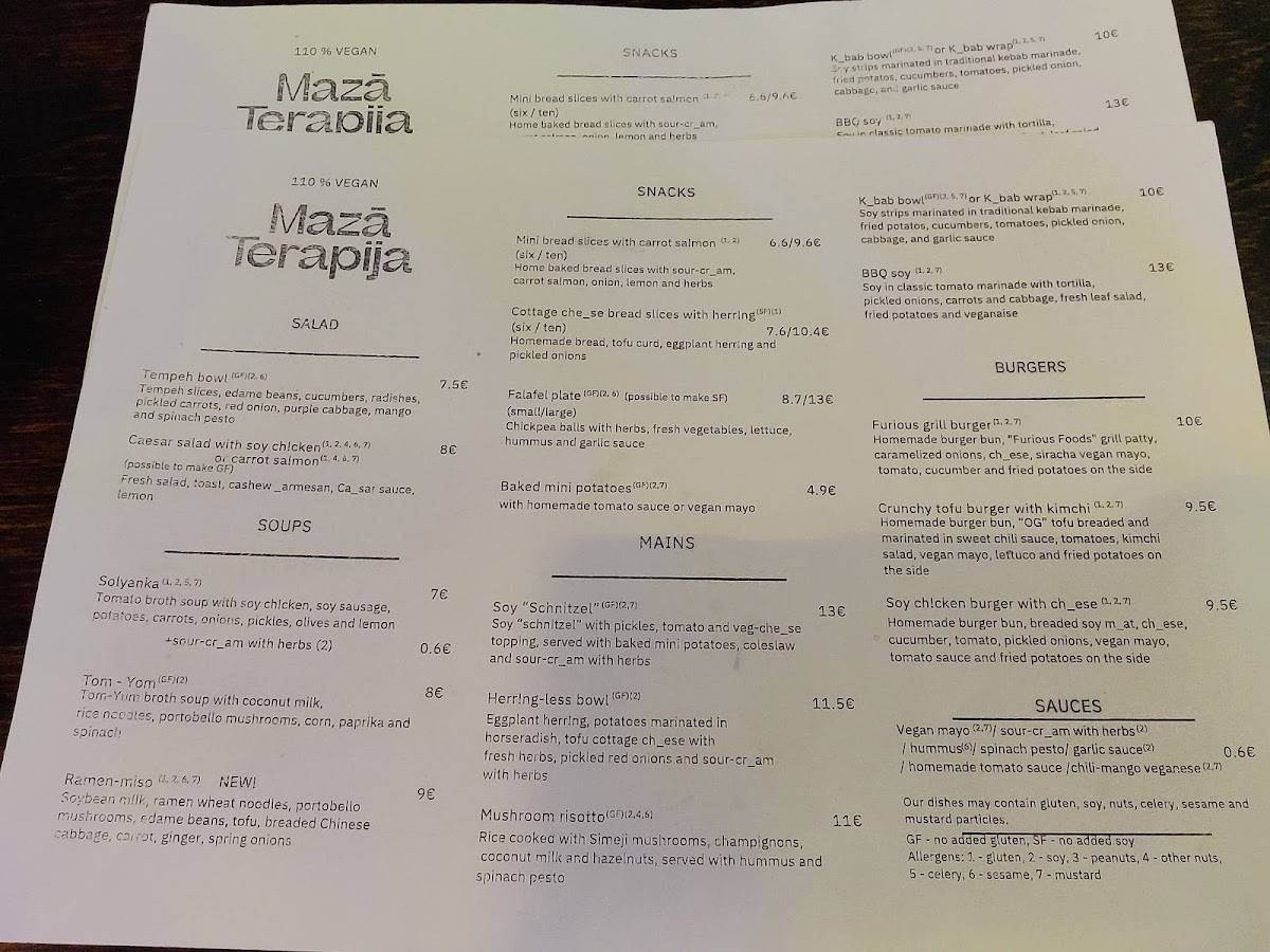 Menu de Mazā Terapija