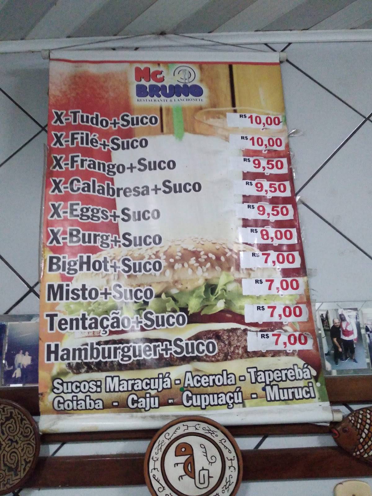 Mc Bruno cardápio