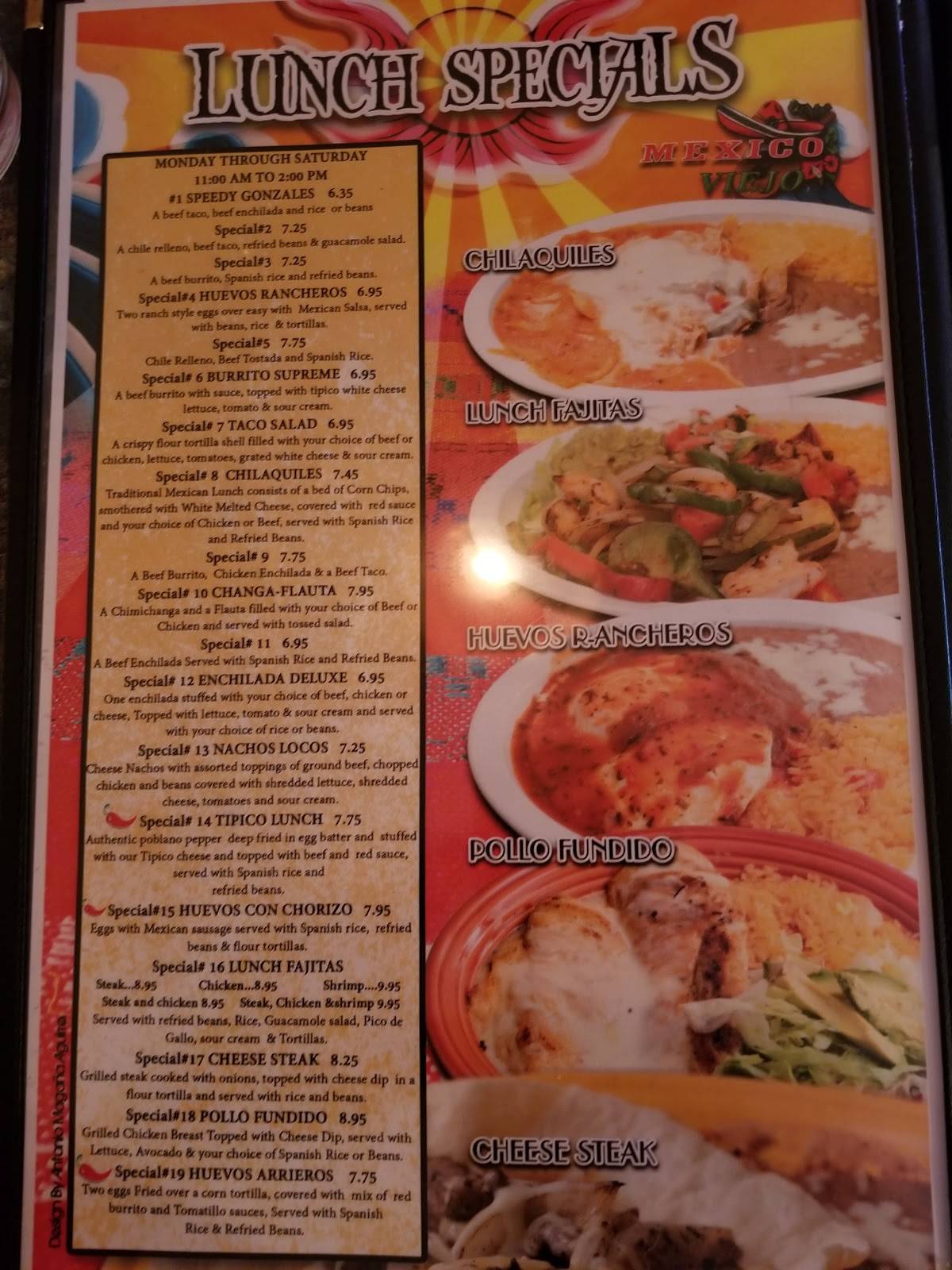Menu at Mexico Viejo restaurant, Yankton, Broadway Ave