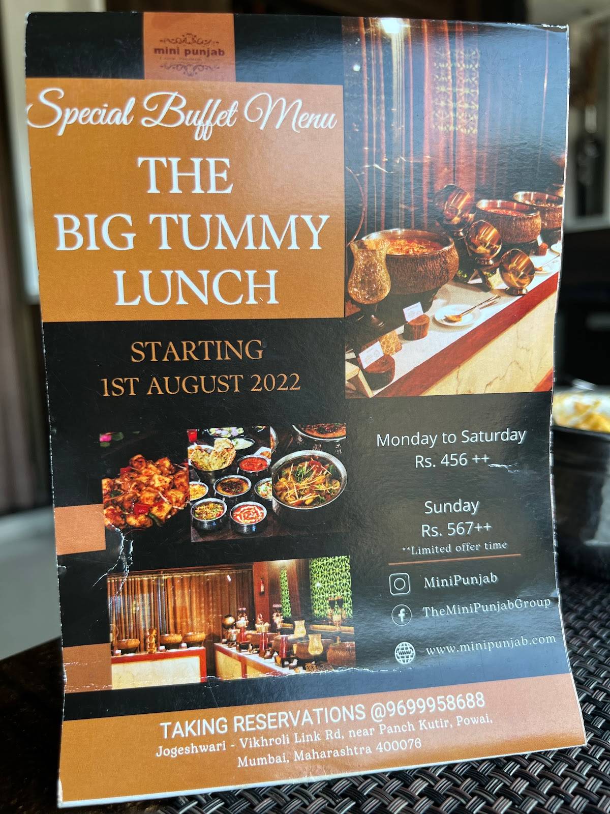 Mini Punjab's Lake Side menu