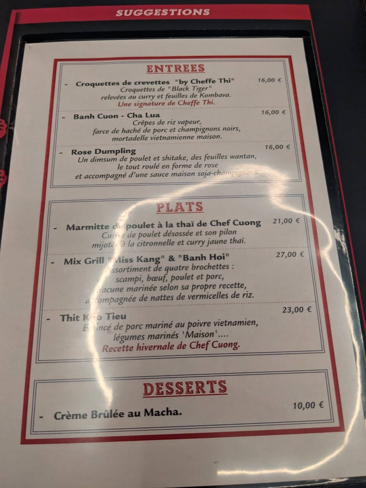 Menu de Miss Kang