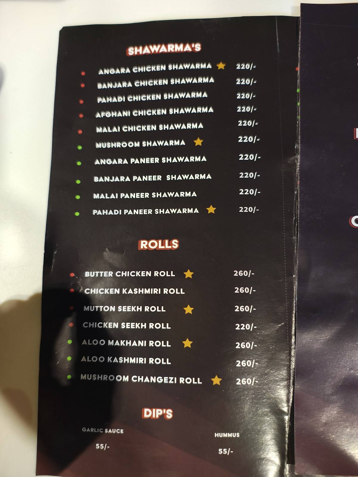 Miya Kebabs menu