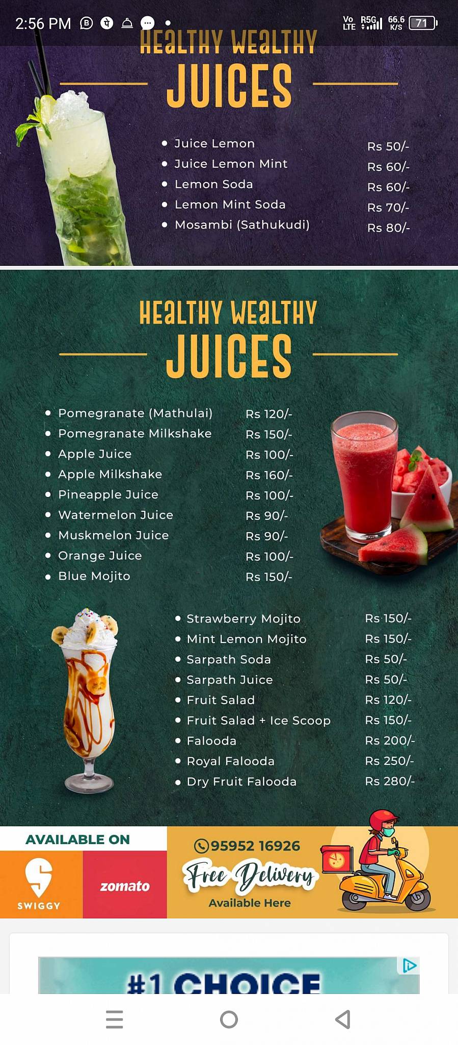 Moto Space Restaurant & party Hall A/C menu