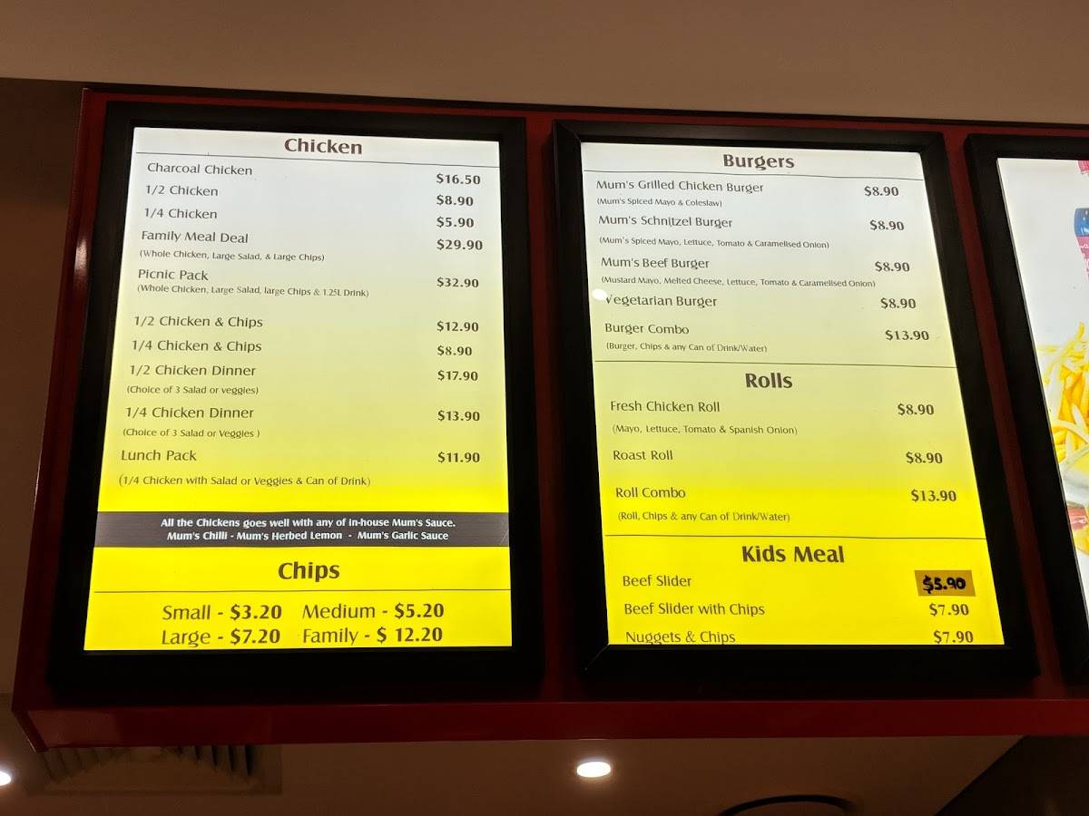 Menu at Mum's Charcoal & Grill restaurant, Pialba