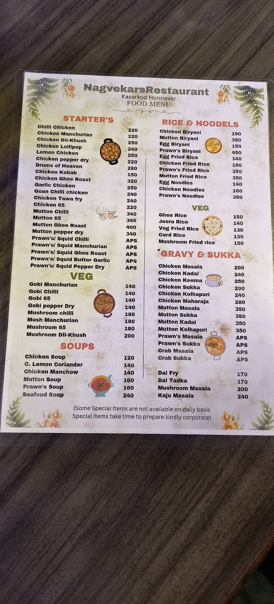 Nagvekar's Restaurant menu