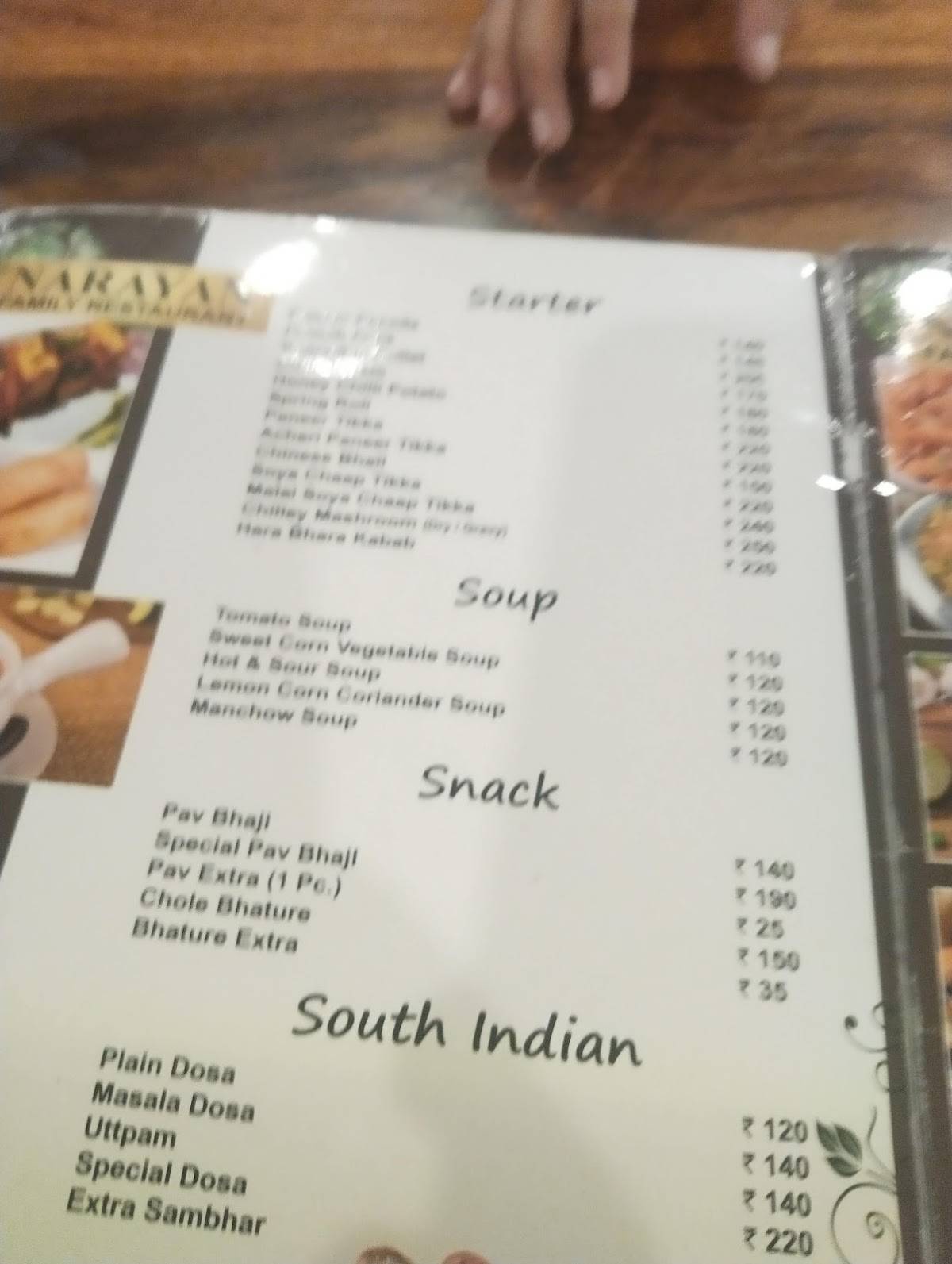 Narayan Restaurant menu