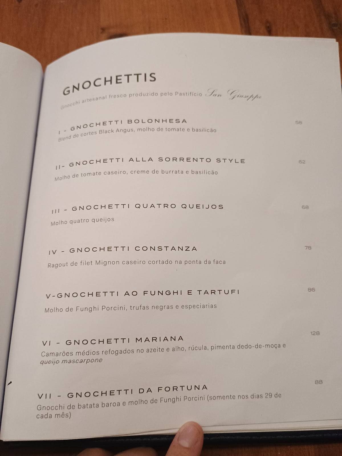 Nolita cardápio