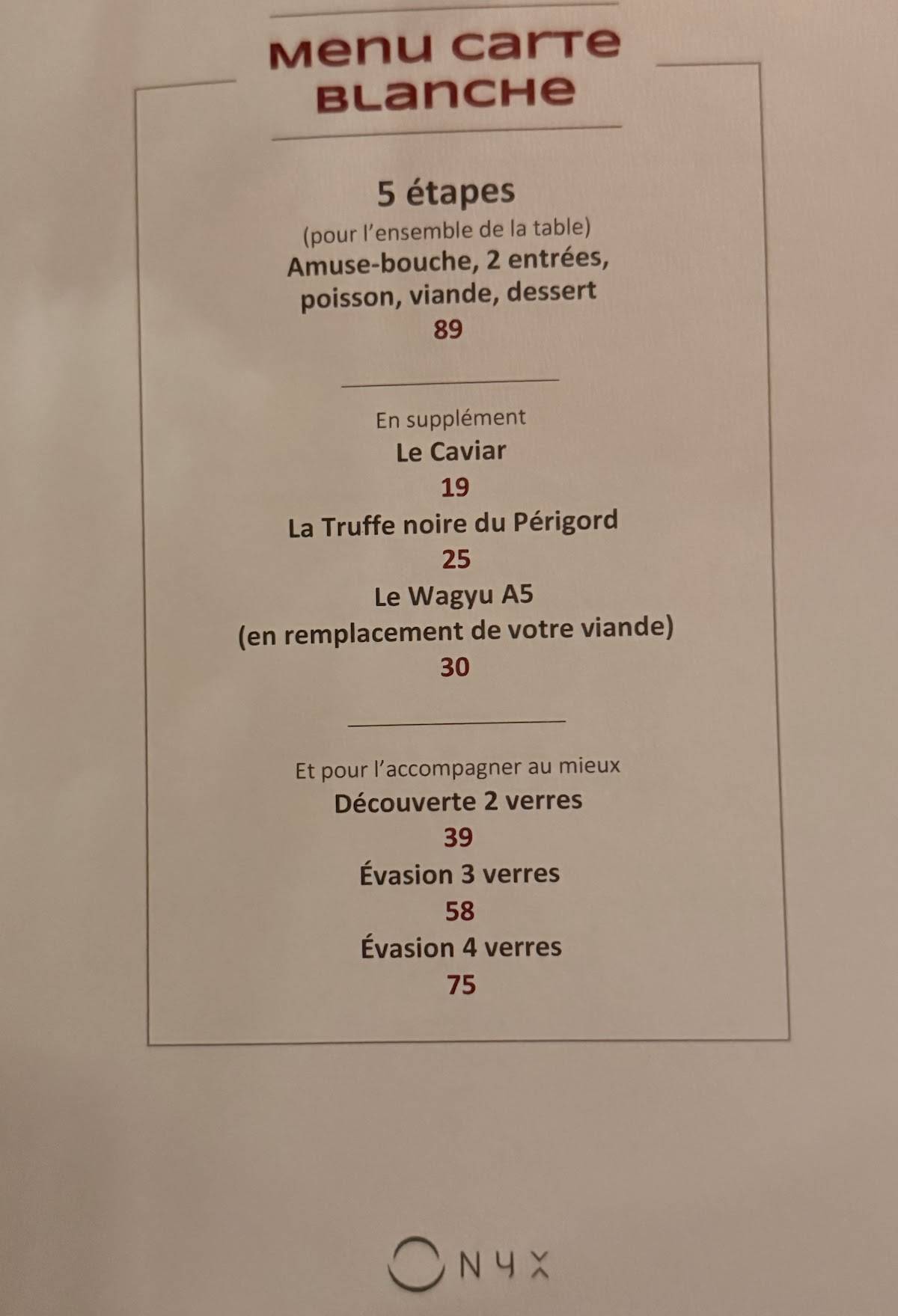 Menu de ONYX