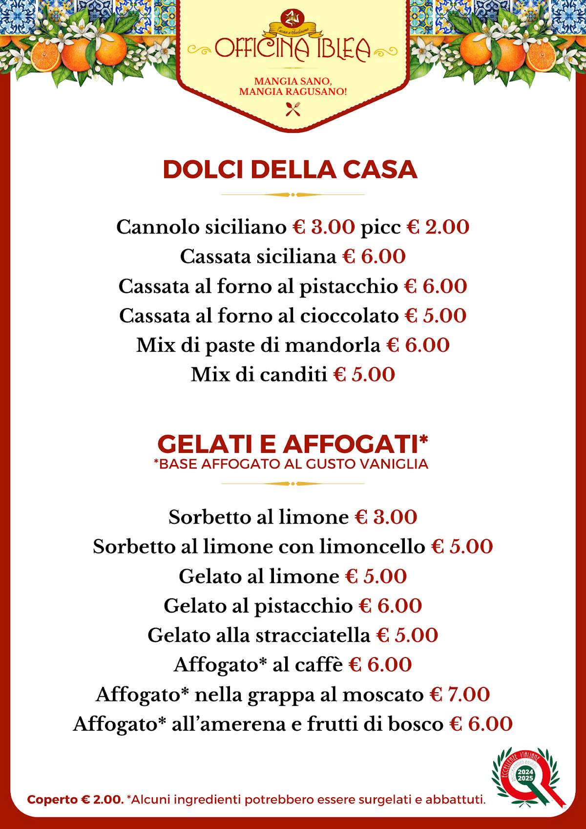 Menu di Officina Iblea 