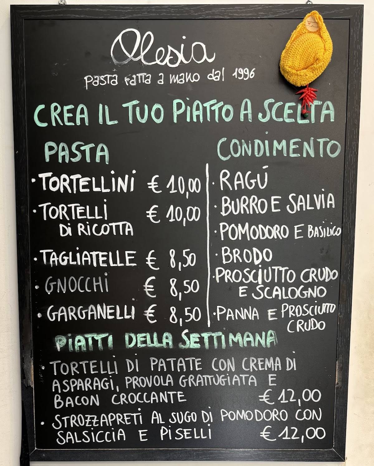 Menu di Olesia - Pasta fresca e Ristorante di primi piatti - dal 1996 