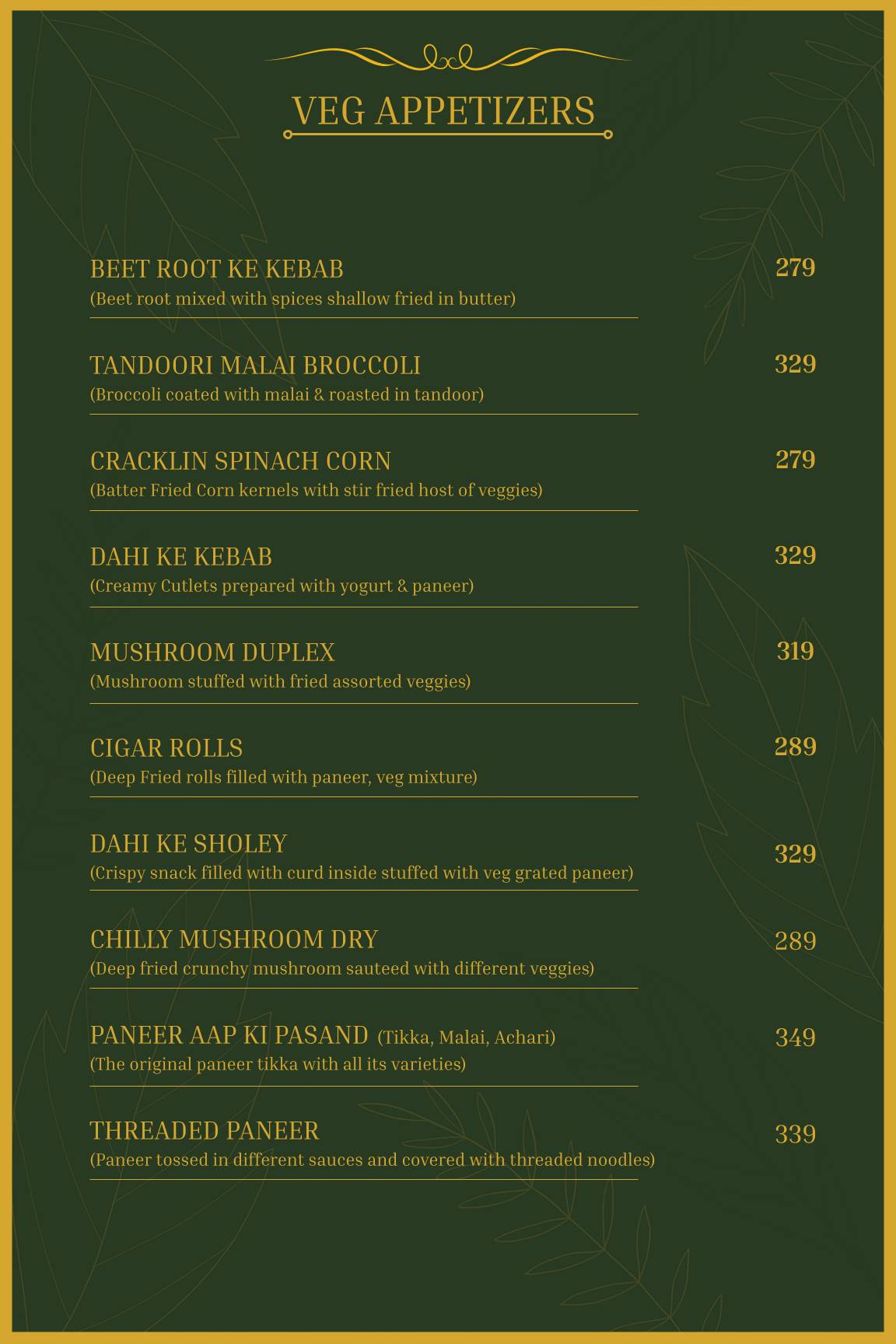 Olive Greens menu