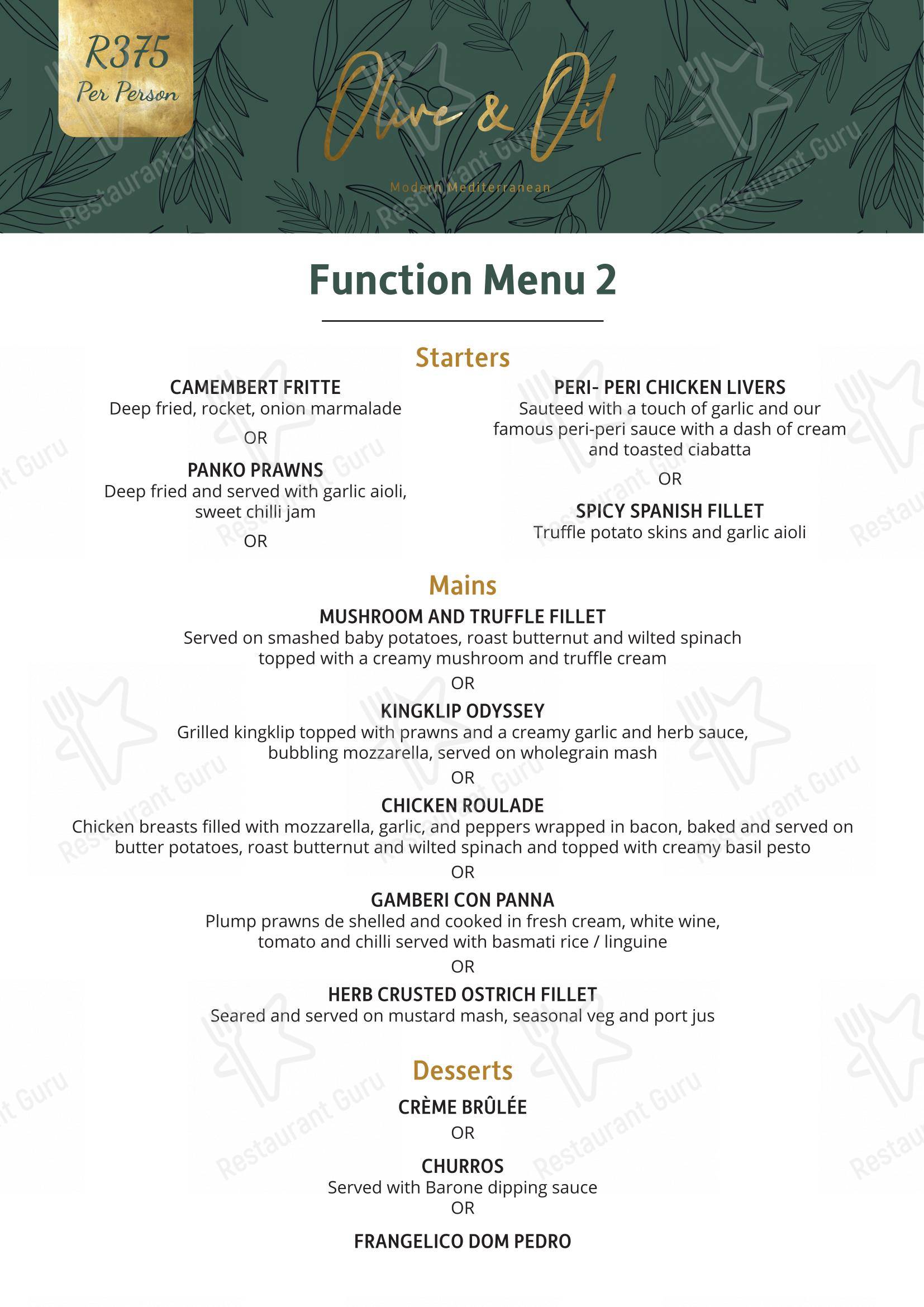 Menu at Olive & Oil restaurant, Umhlanga, Oceans Mall