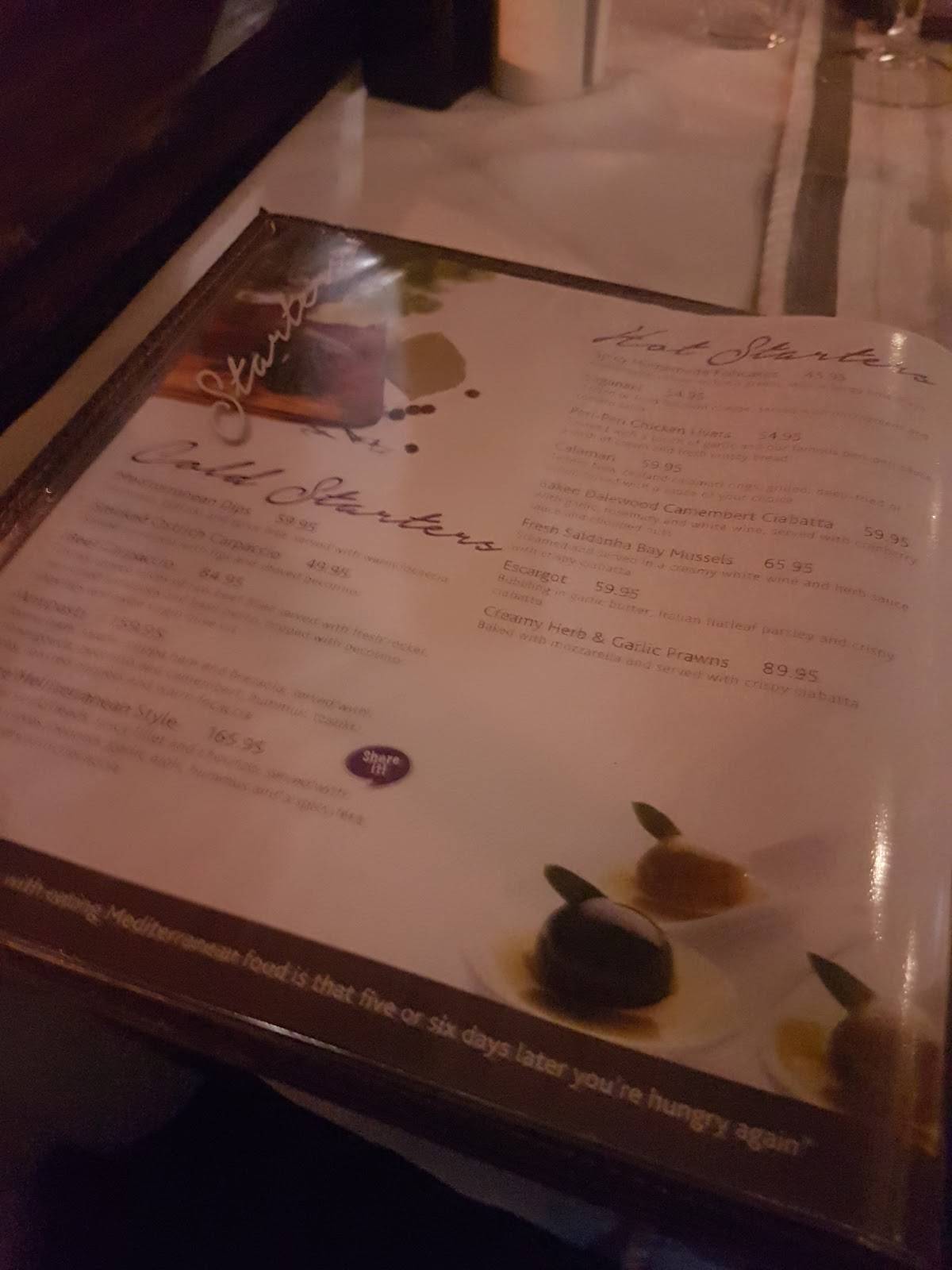 Menu at Olive & Oil restaurant, Umhlanga, Oceans Mall