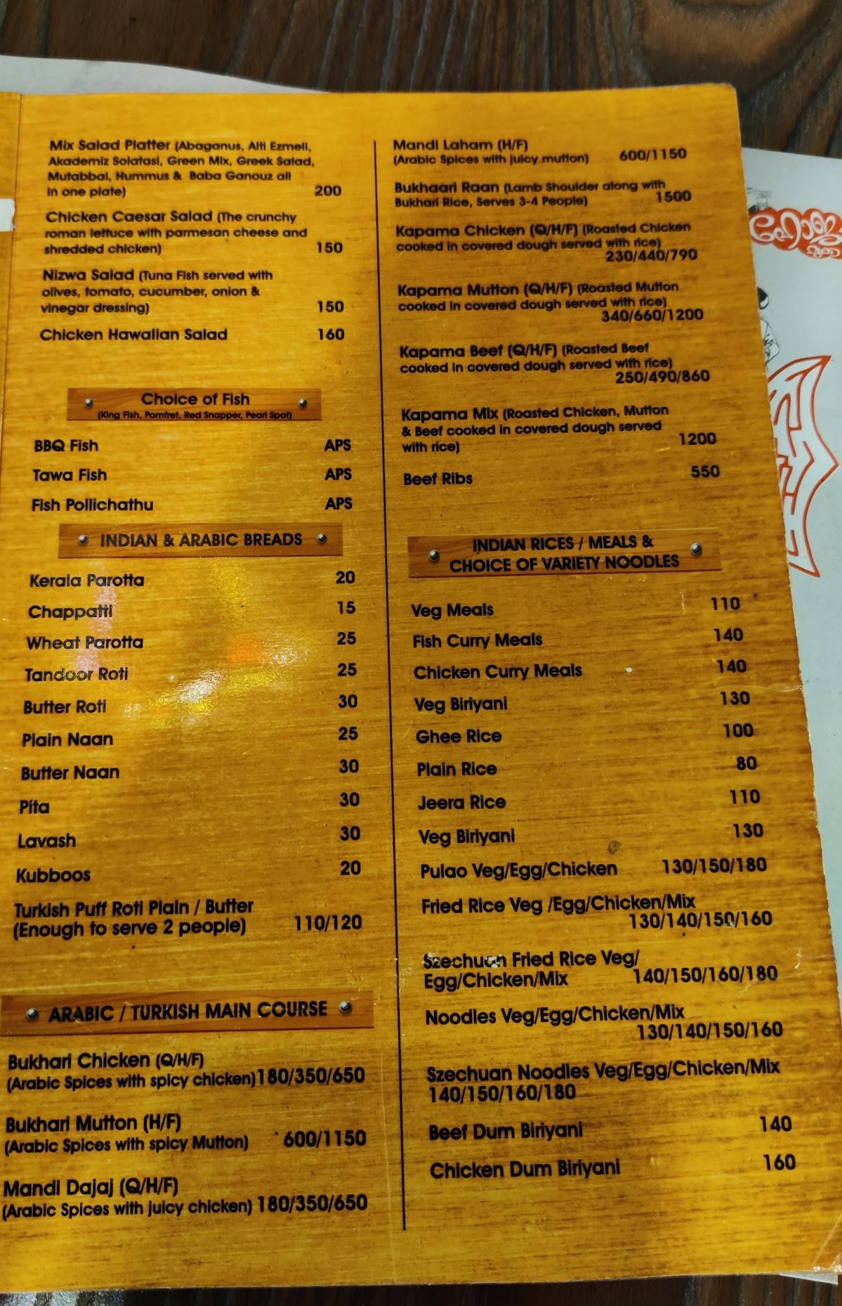 Menu at Open Flame Restaurant, Thrissur