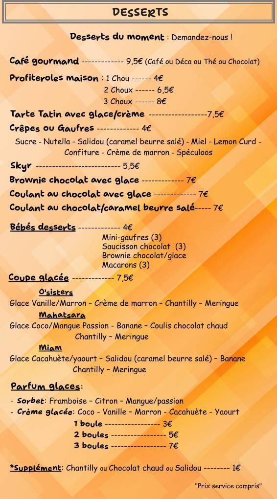 Menu de O'sisters