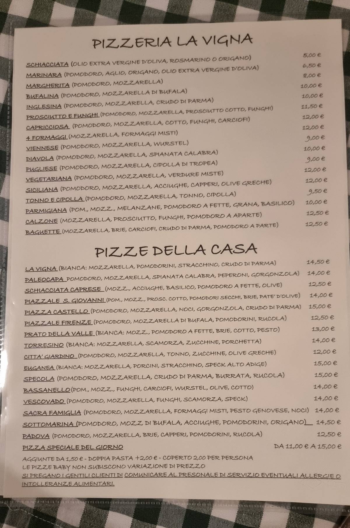 Menu di Osteria Pizzeria La Vigna 
