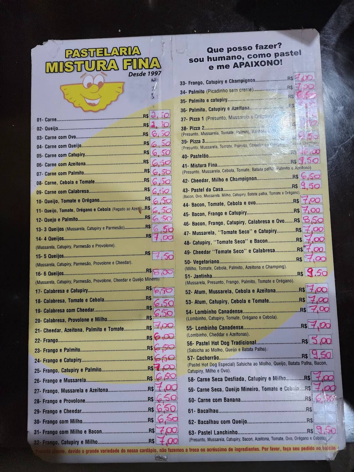 Pastelaria Mistura Fina cardápio