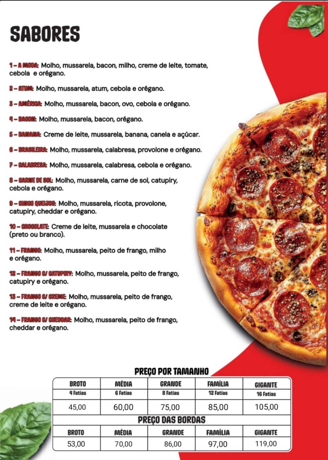 Pizza Big cardápio