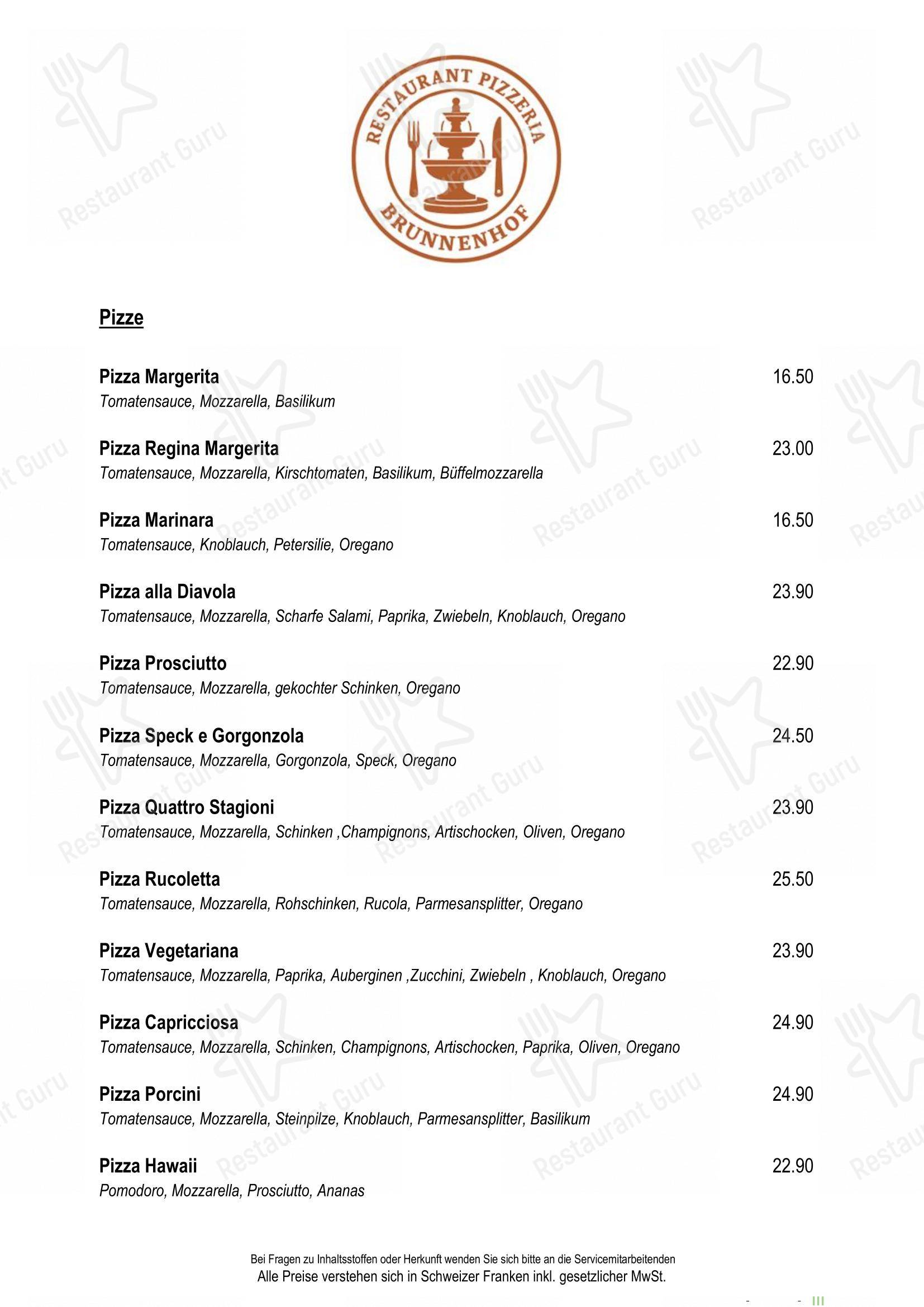 Menu di Restaurant Pizzeria Brunnenhof - Menu