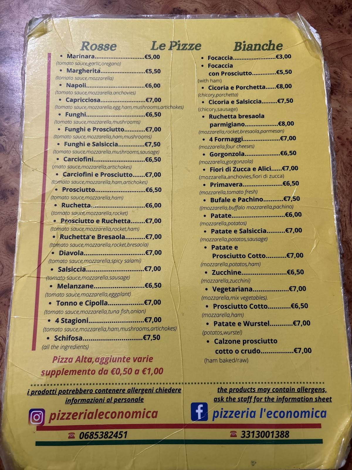 Menu di Pizzeria L'economica 