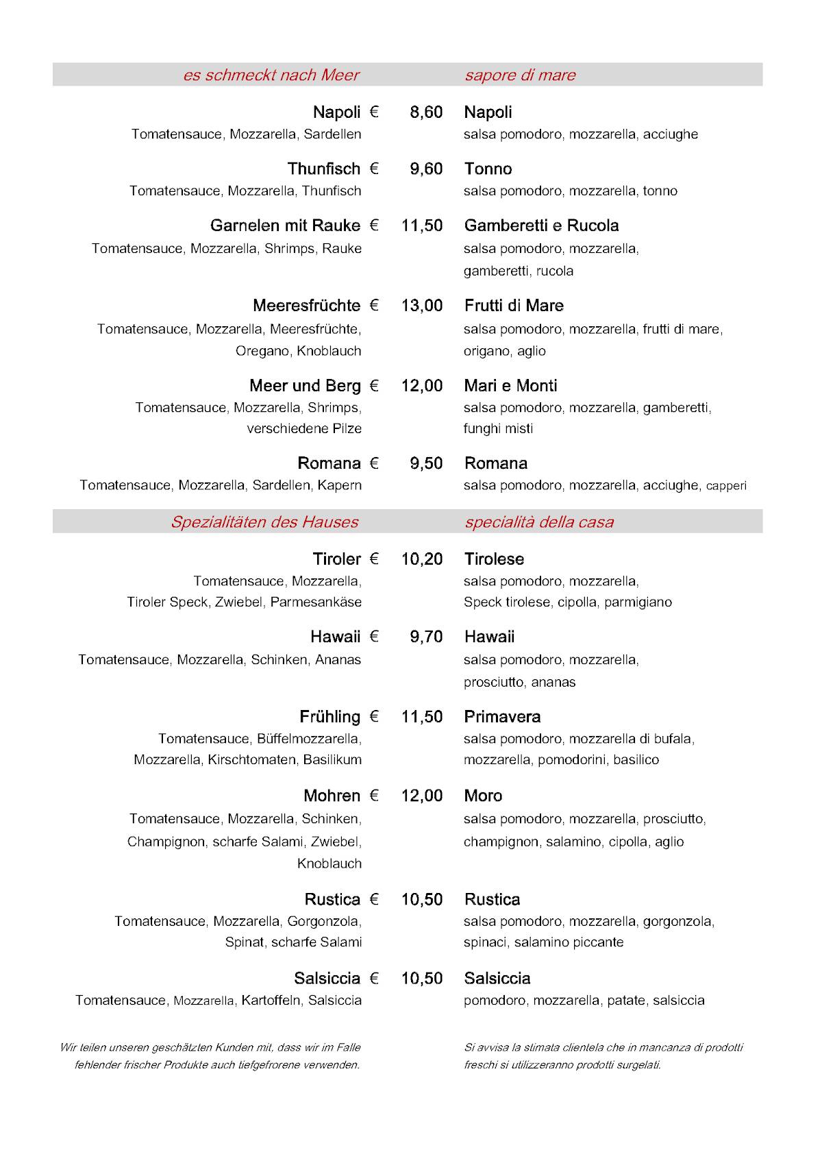 Menu di Ristorante - Pizzeria "Moro" 