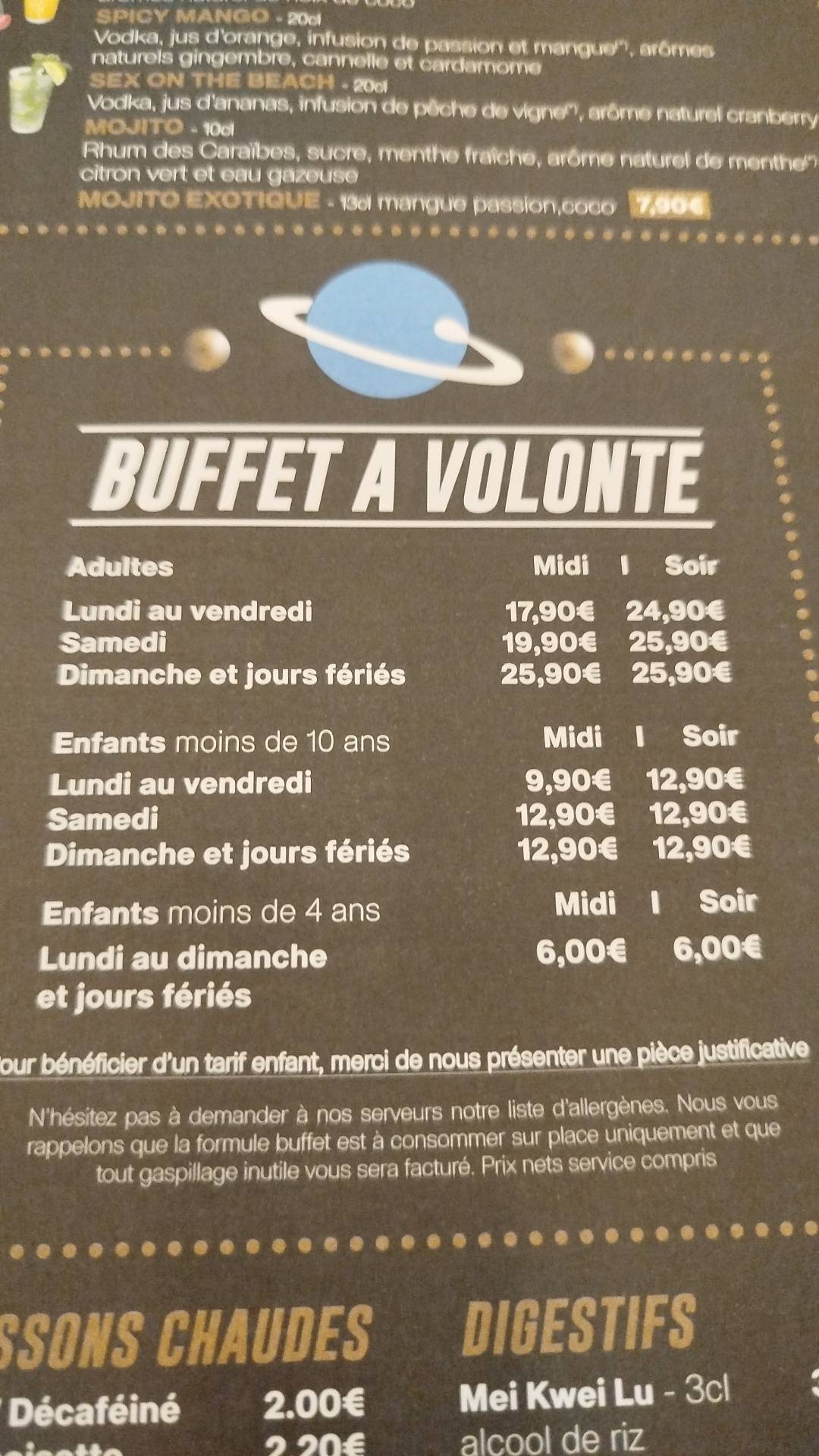 Menu at wok restaurant, Quetigny