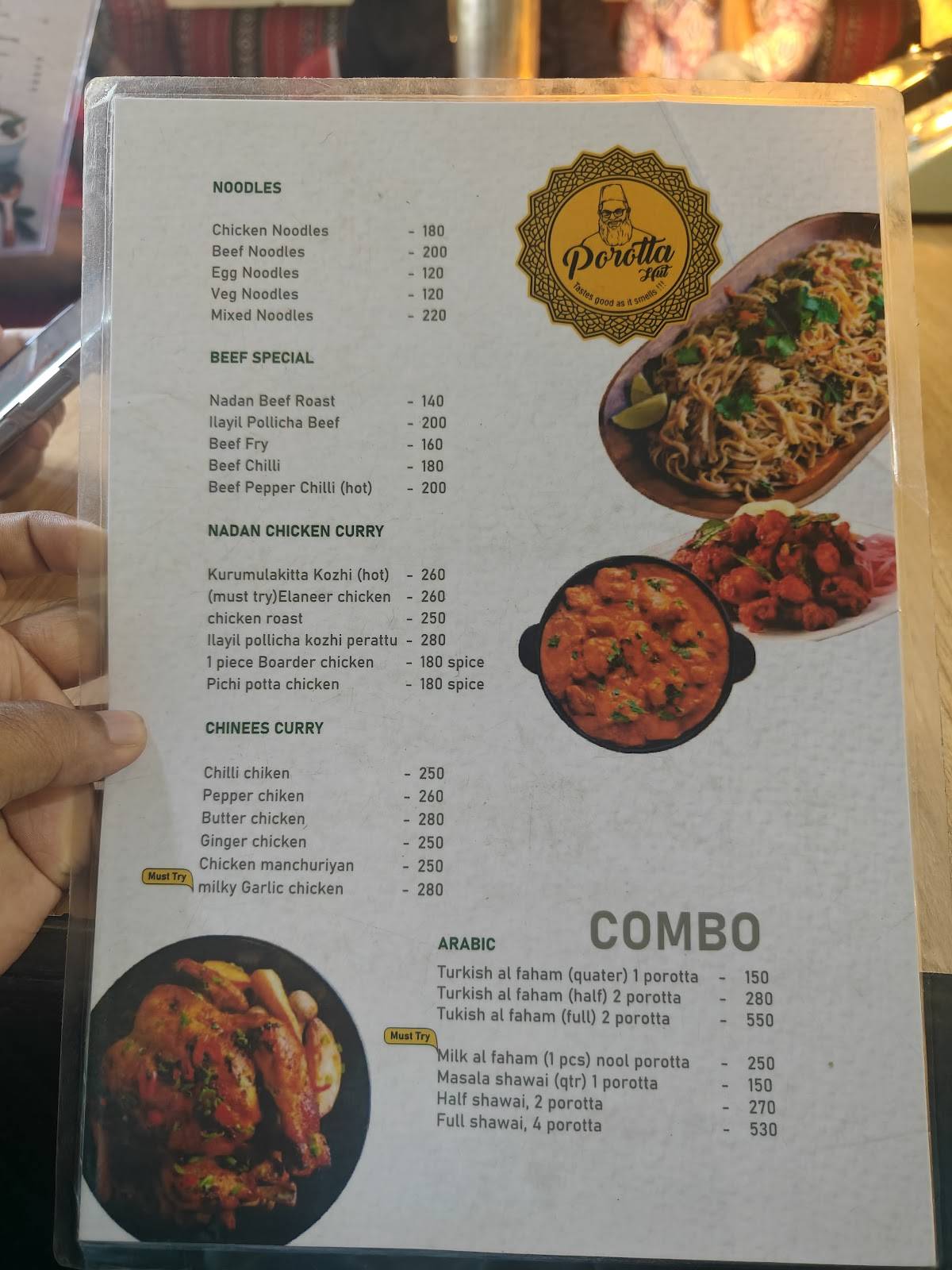 Porotta Hut menu