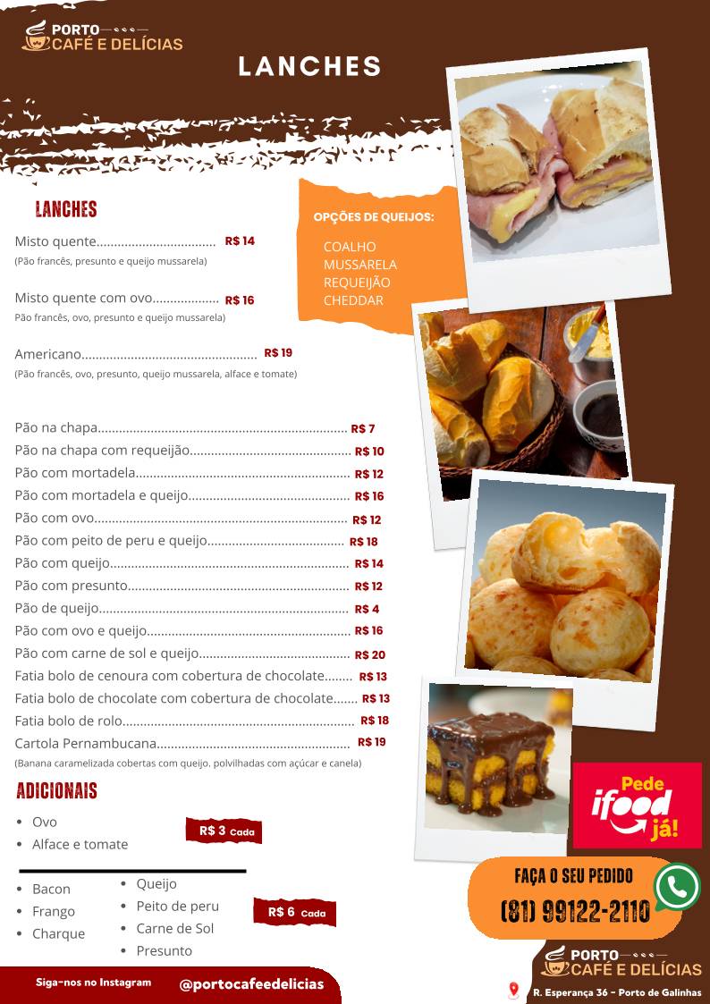 Porto Café e Delícias cardápio
