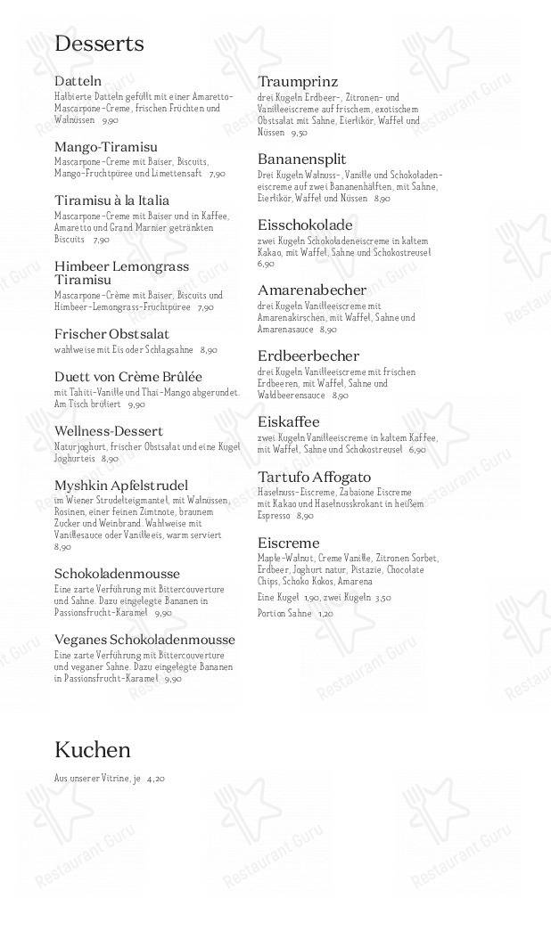 Menu pour Prinz Myshkin - Menu
