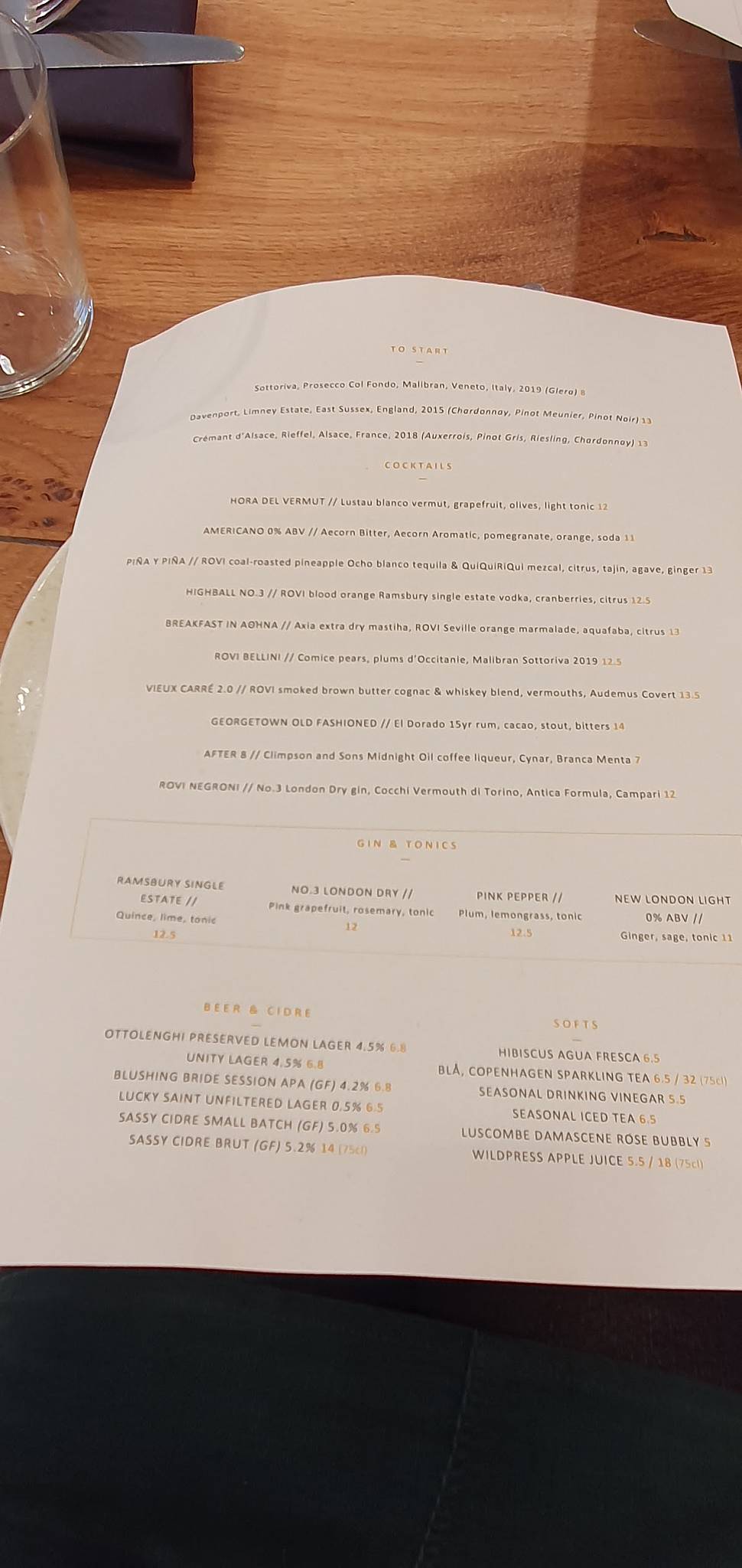 Menu at ROVI restaurant, London