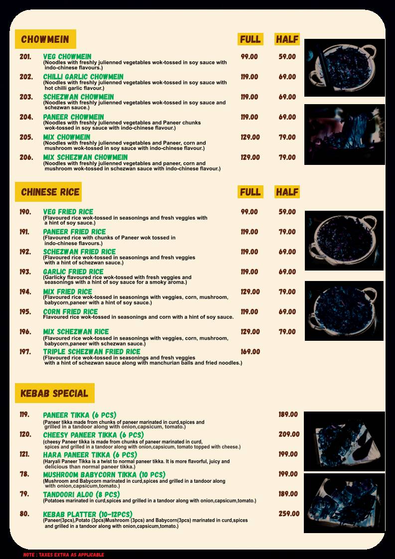 Raasta Cafe menu