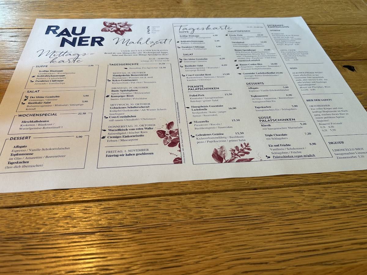 Menu de Restaurant Rauner