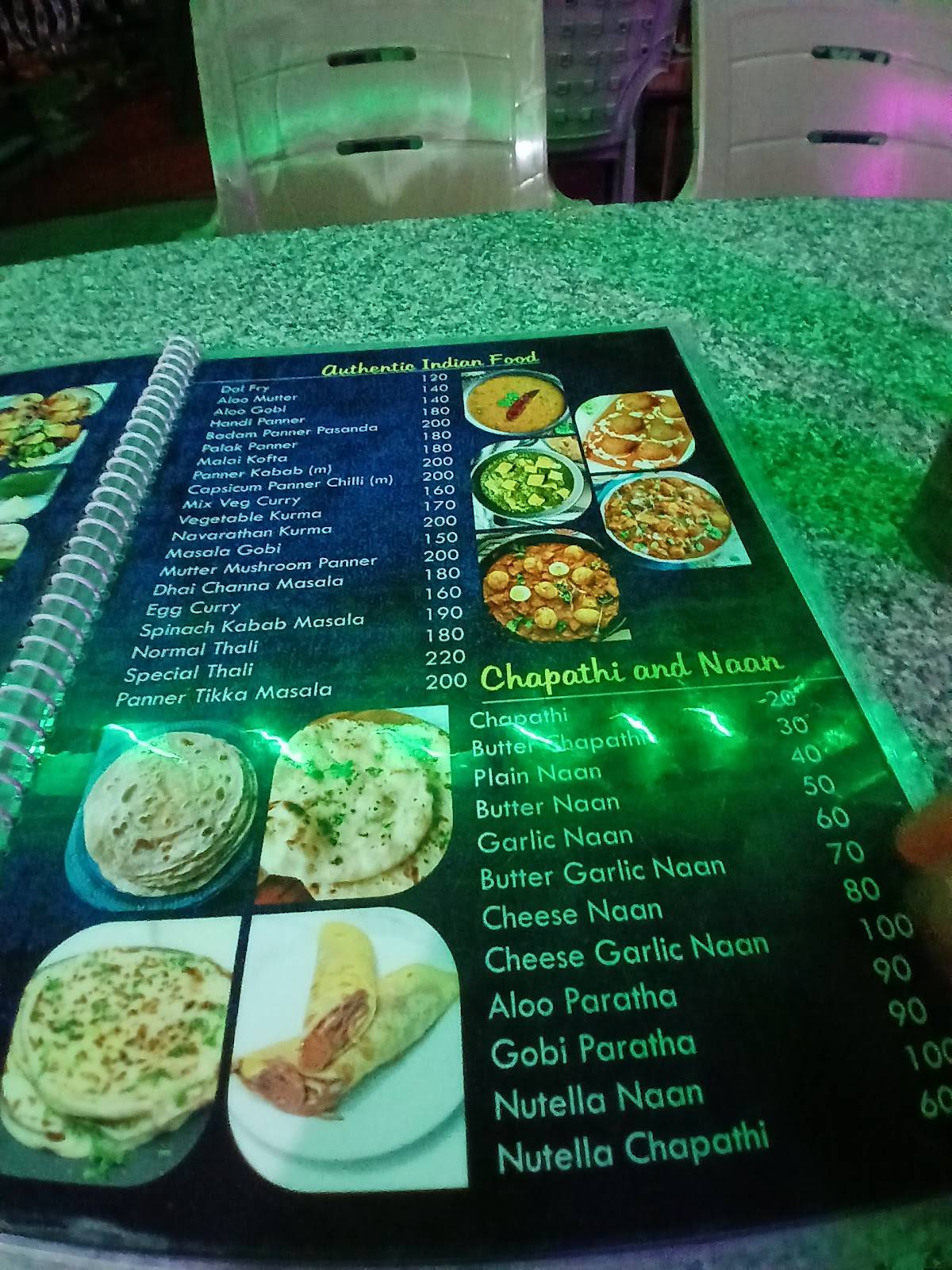 Ravi’s Rose Restaurant menu