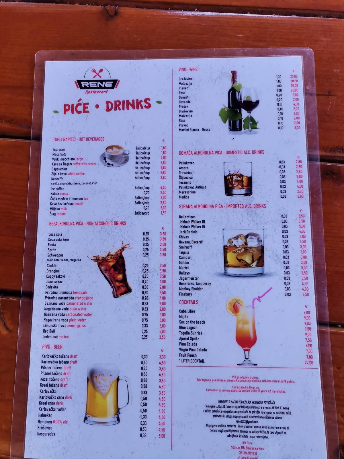 Menu di Restaurant Rene 