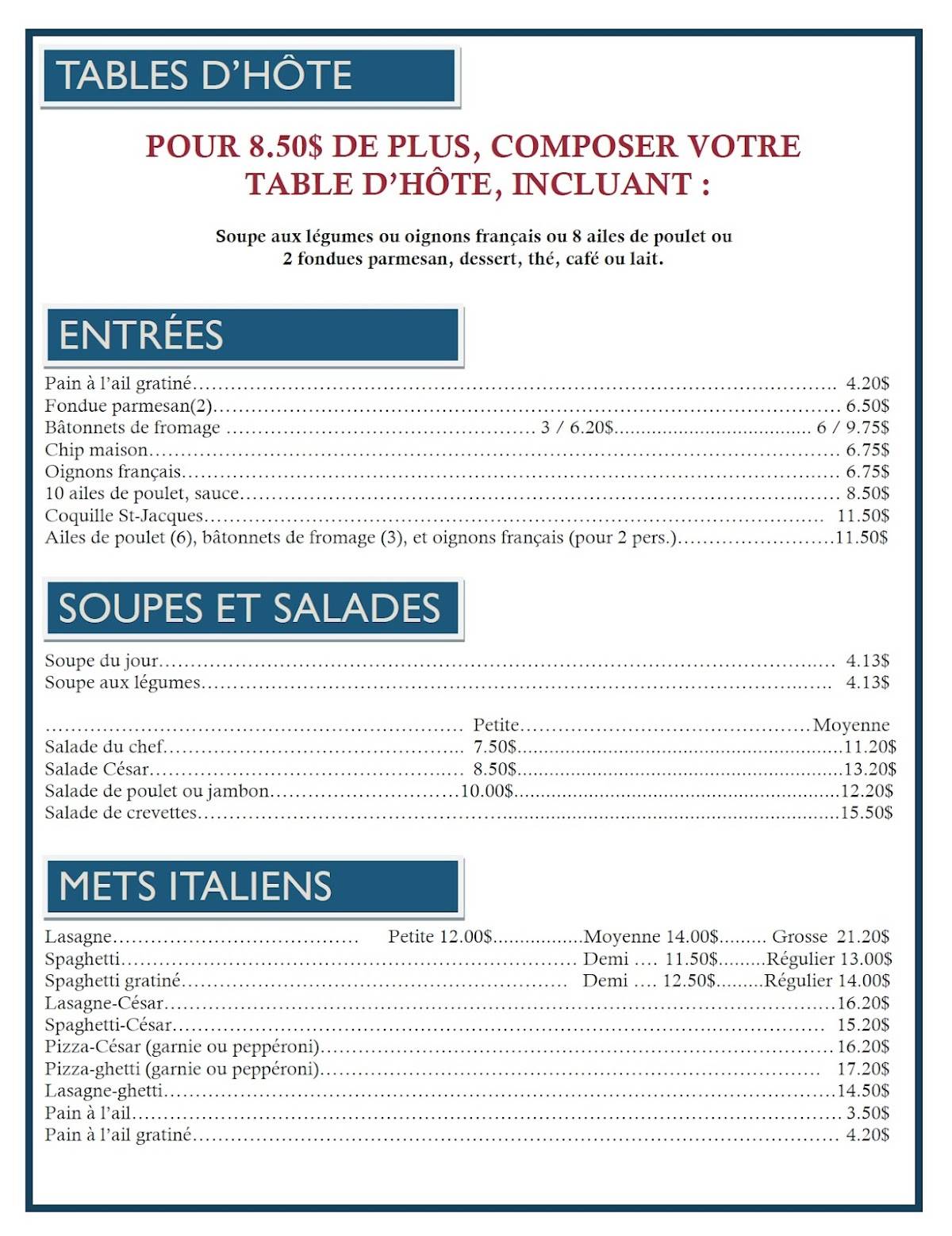 Menu de Restaurant Coco-Rico