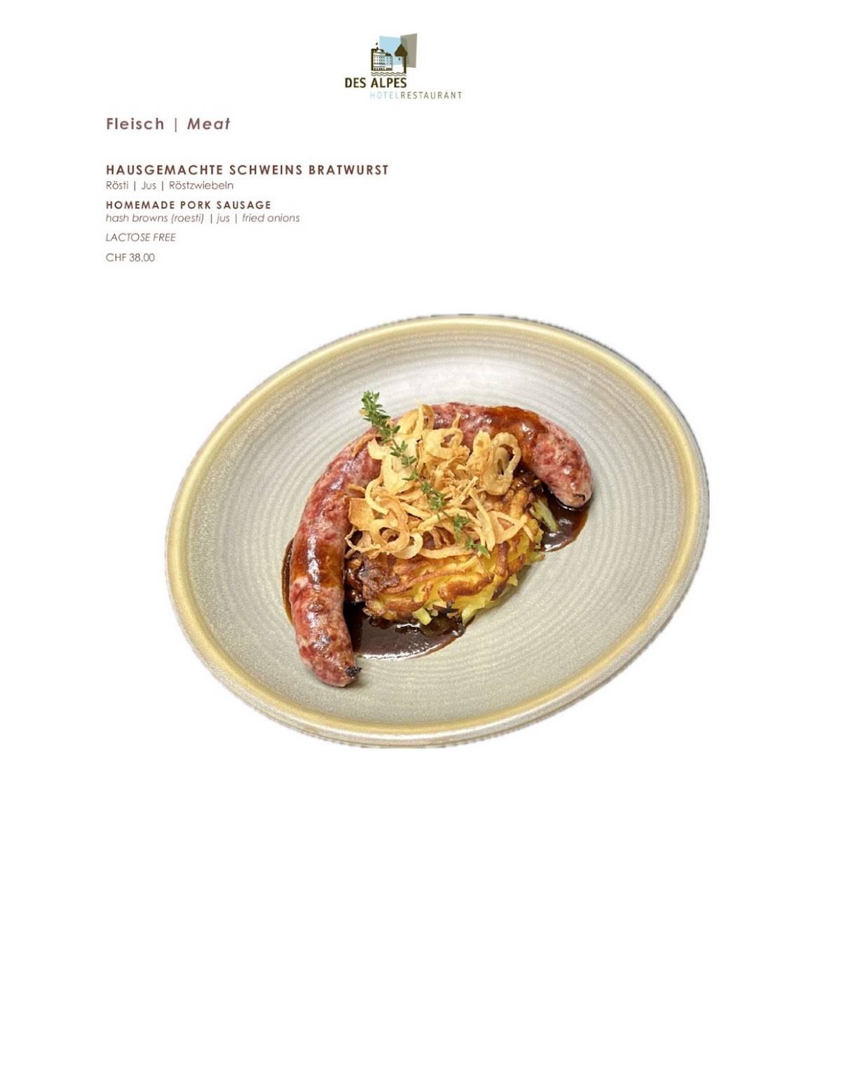 Menu di Restaurant Des Alpes 