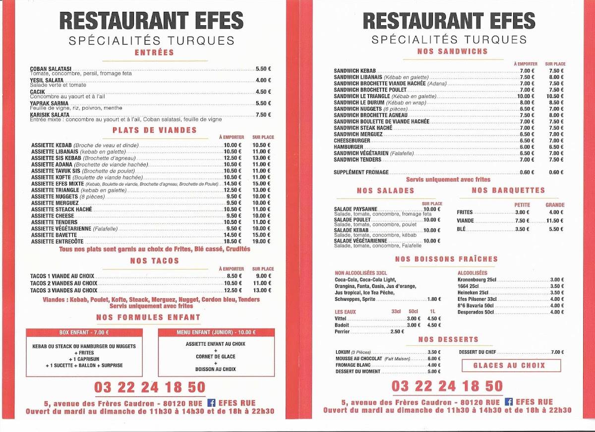 Menu de Restaurant EFES de Rue