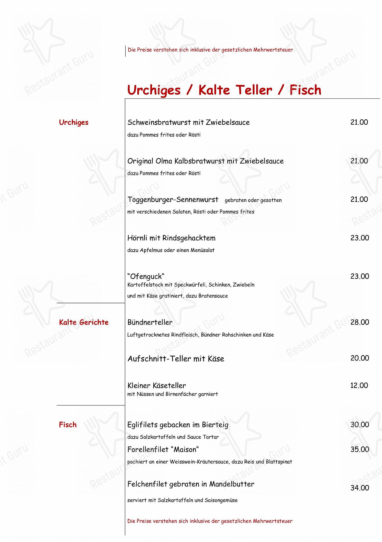 Menu per Restaurant Stählibuck in Frauenfeld