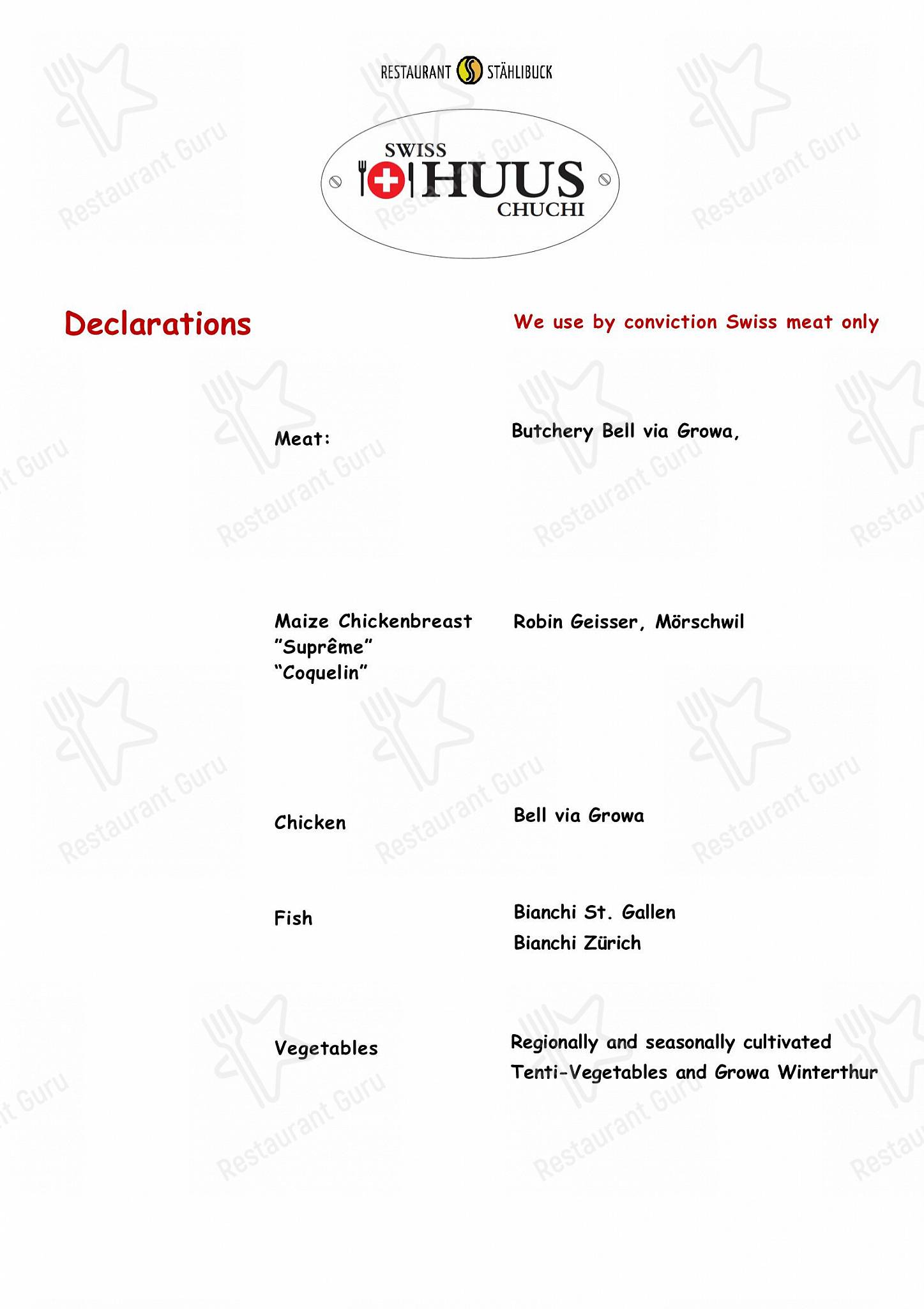 Menu di Restaurant Stählibuck - Menu