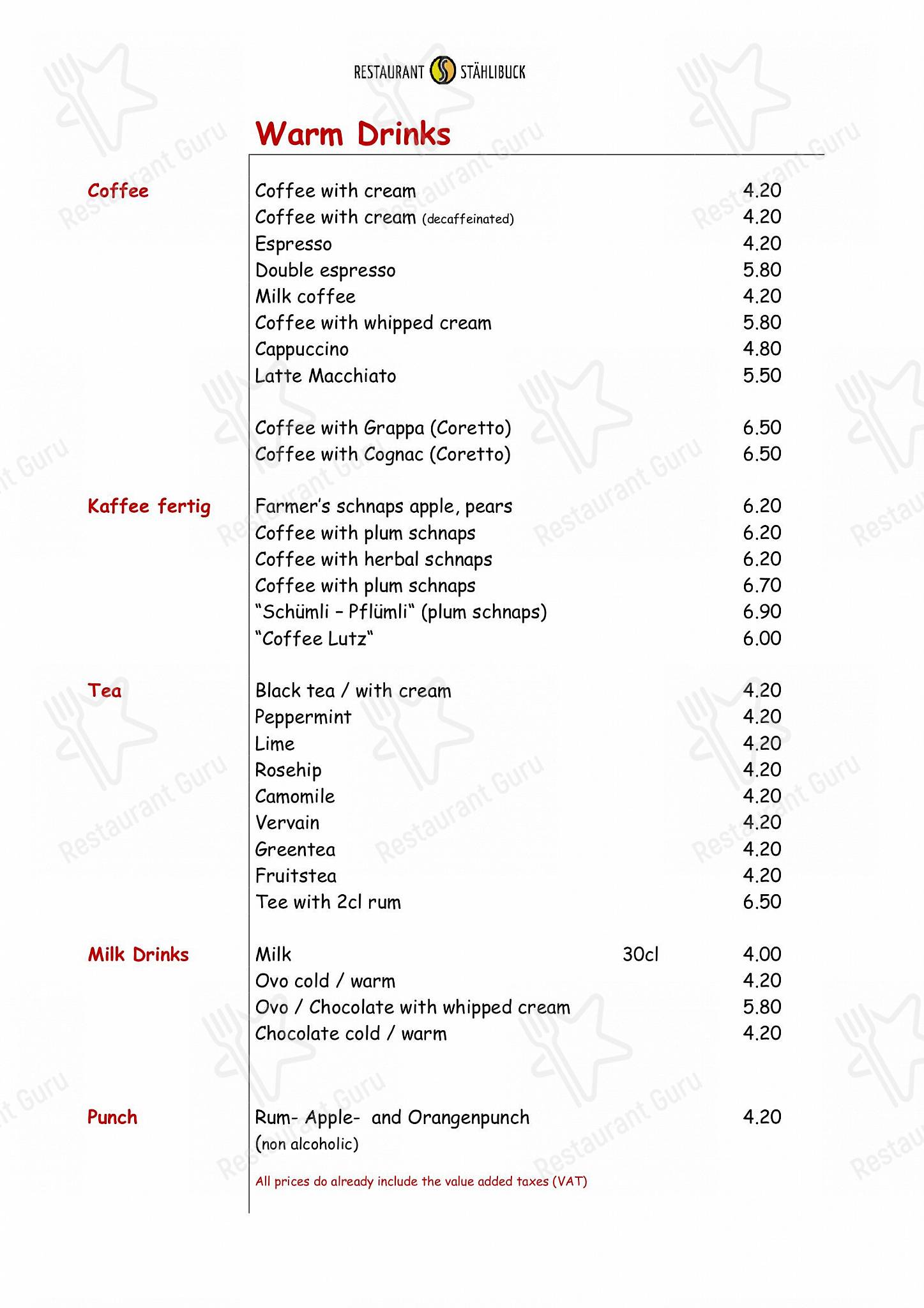 Menu per Restaurant Stählibuck ristorante