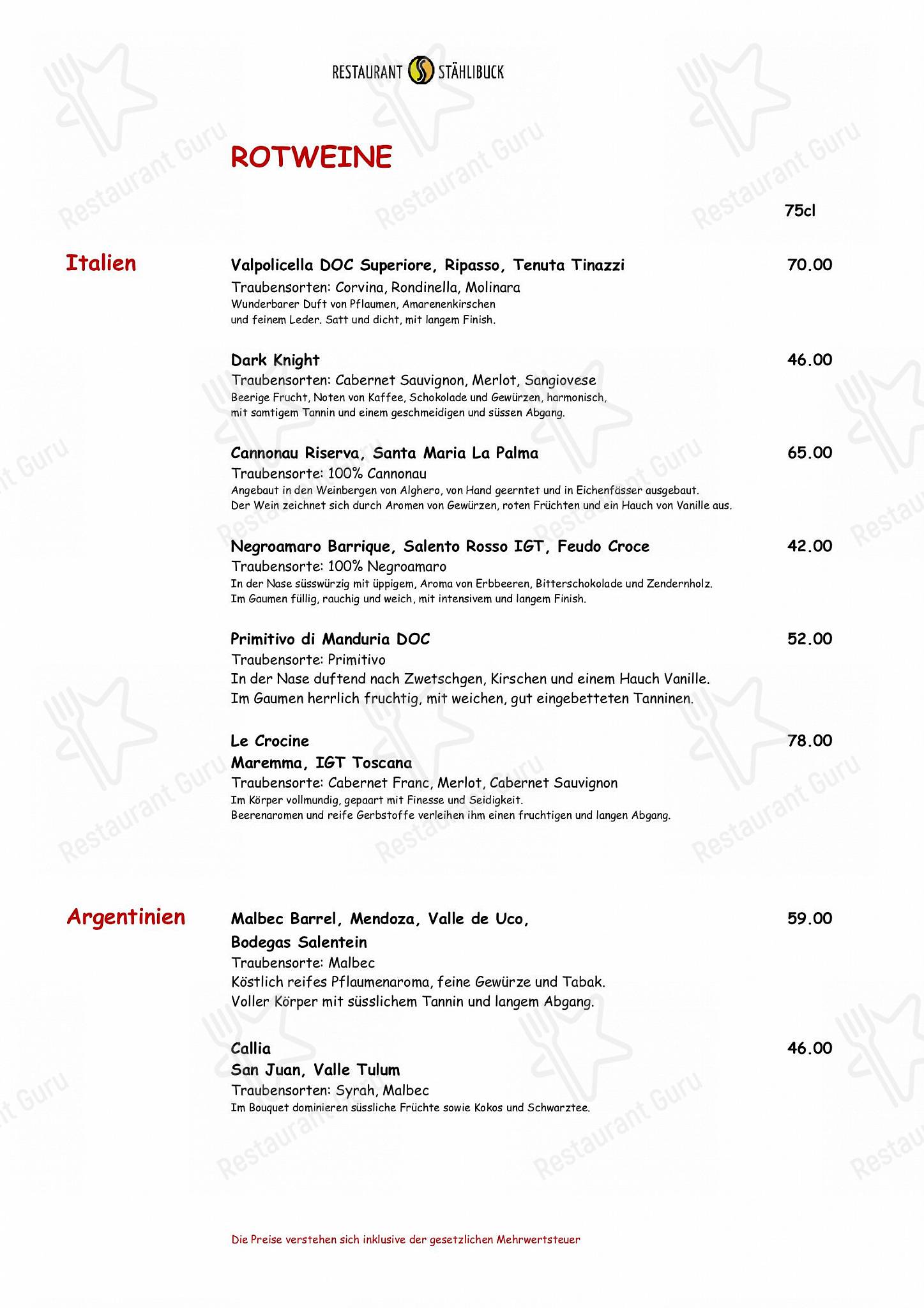 Menu per Restaurant Stählibuck in Frauenfeld