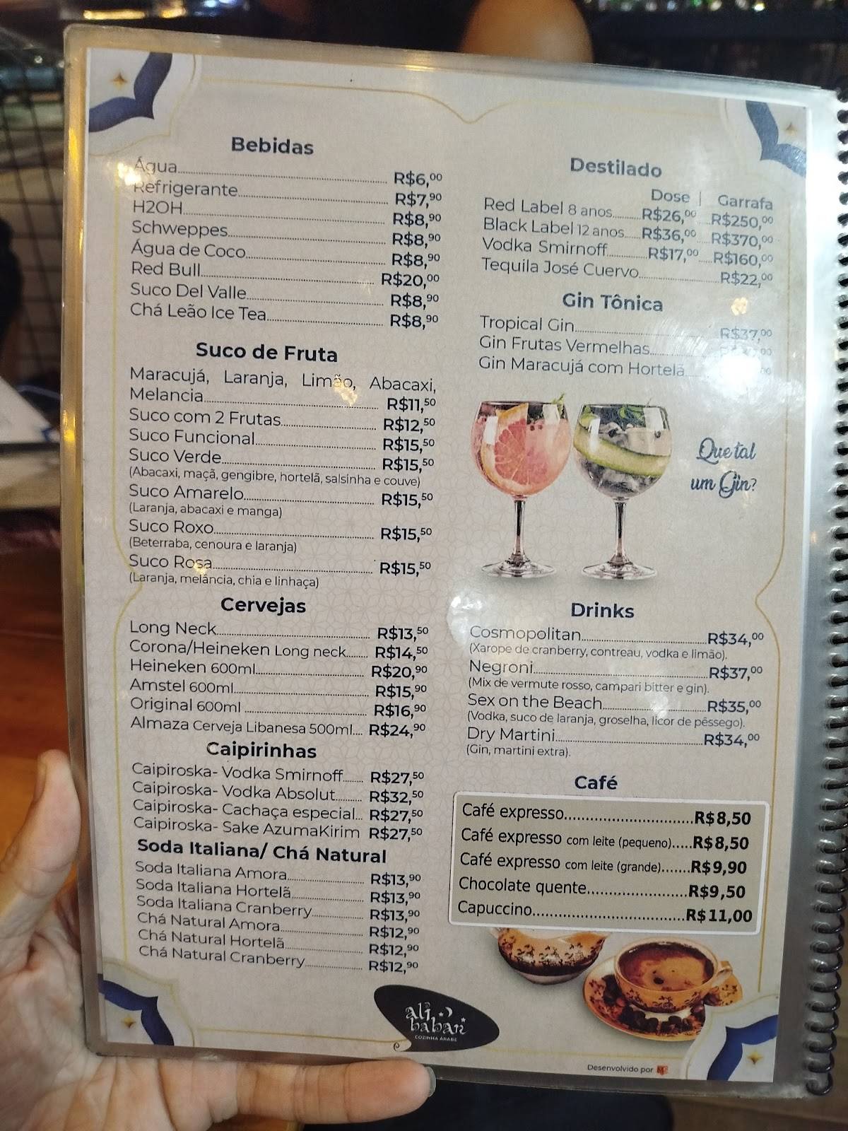 Restaurante Alibabar Cozinha Árabe em Santana cardápio