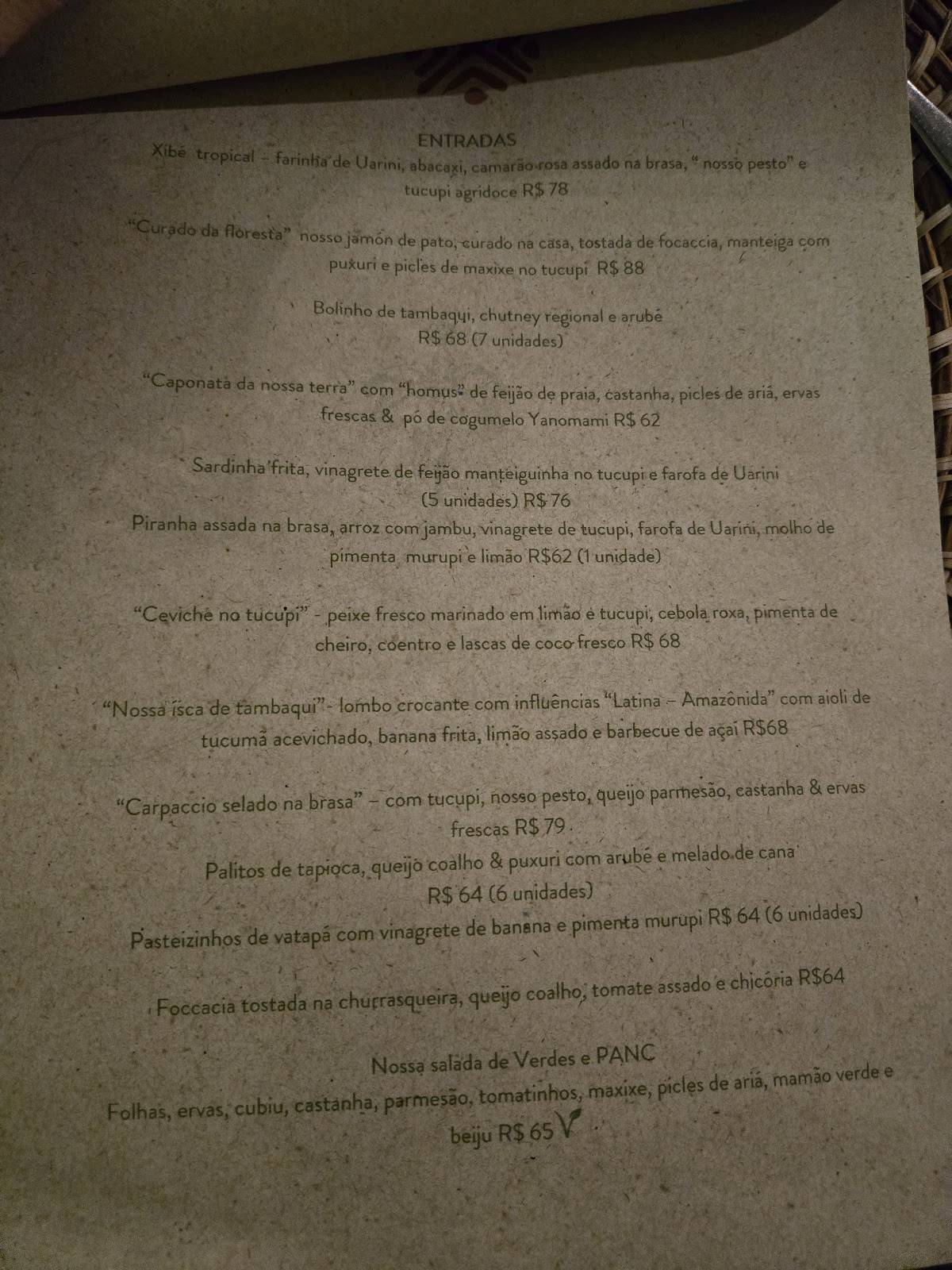 Restaurante Caxiri Manaus cardápio