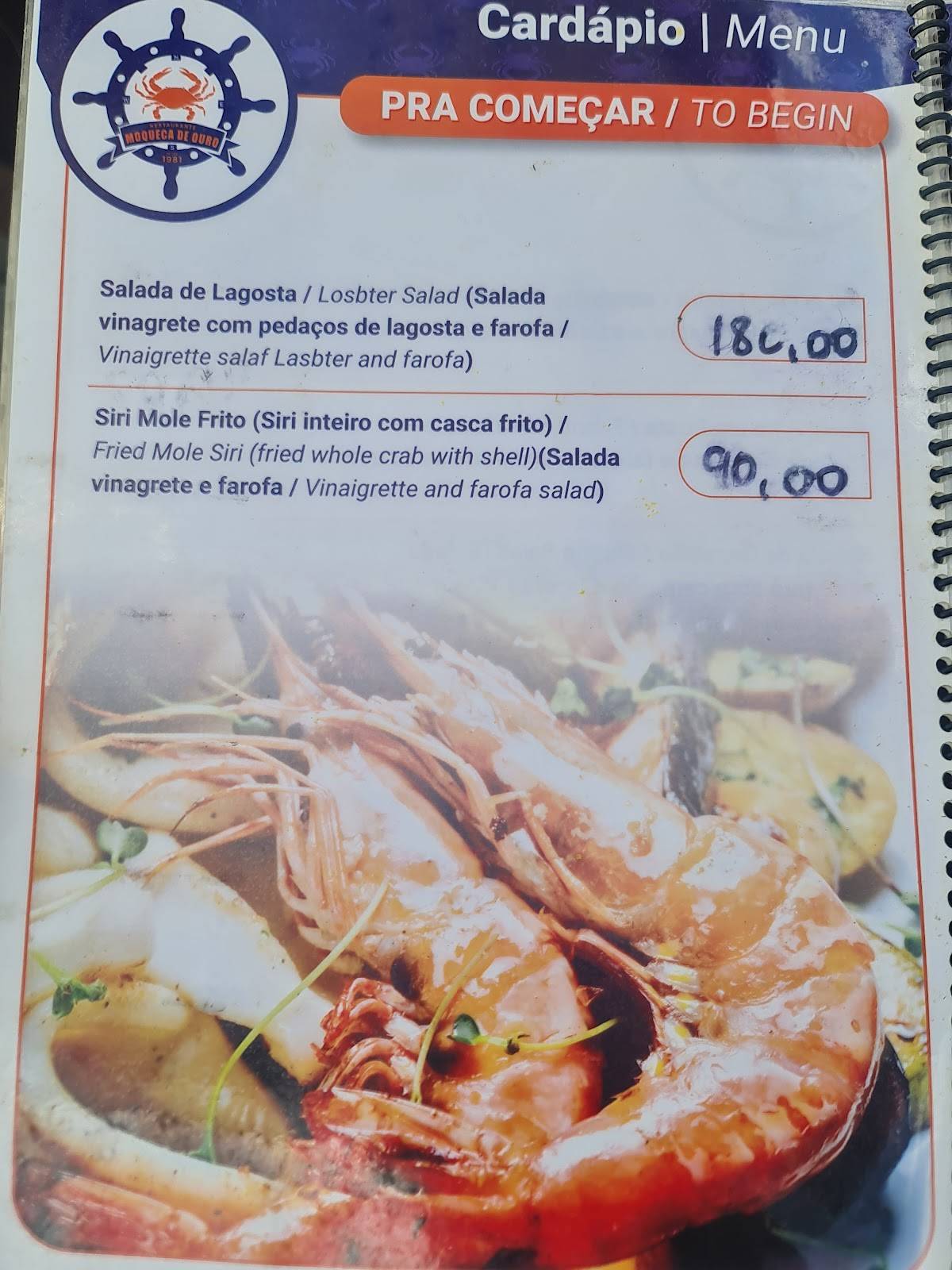 Restaurante Moqueca de Ouro cardápio
