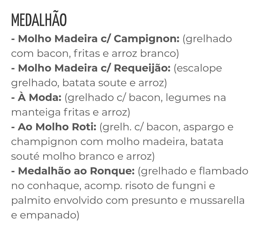 Restaurante Morro do Ronque cardápio