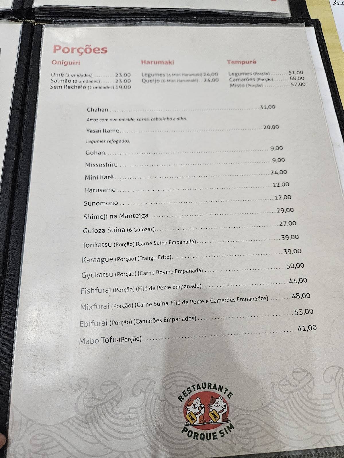 Restaurante Porque Sim cardápio